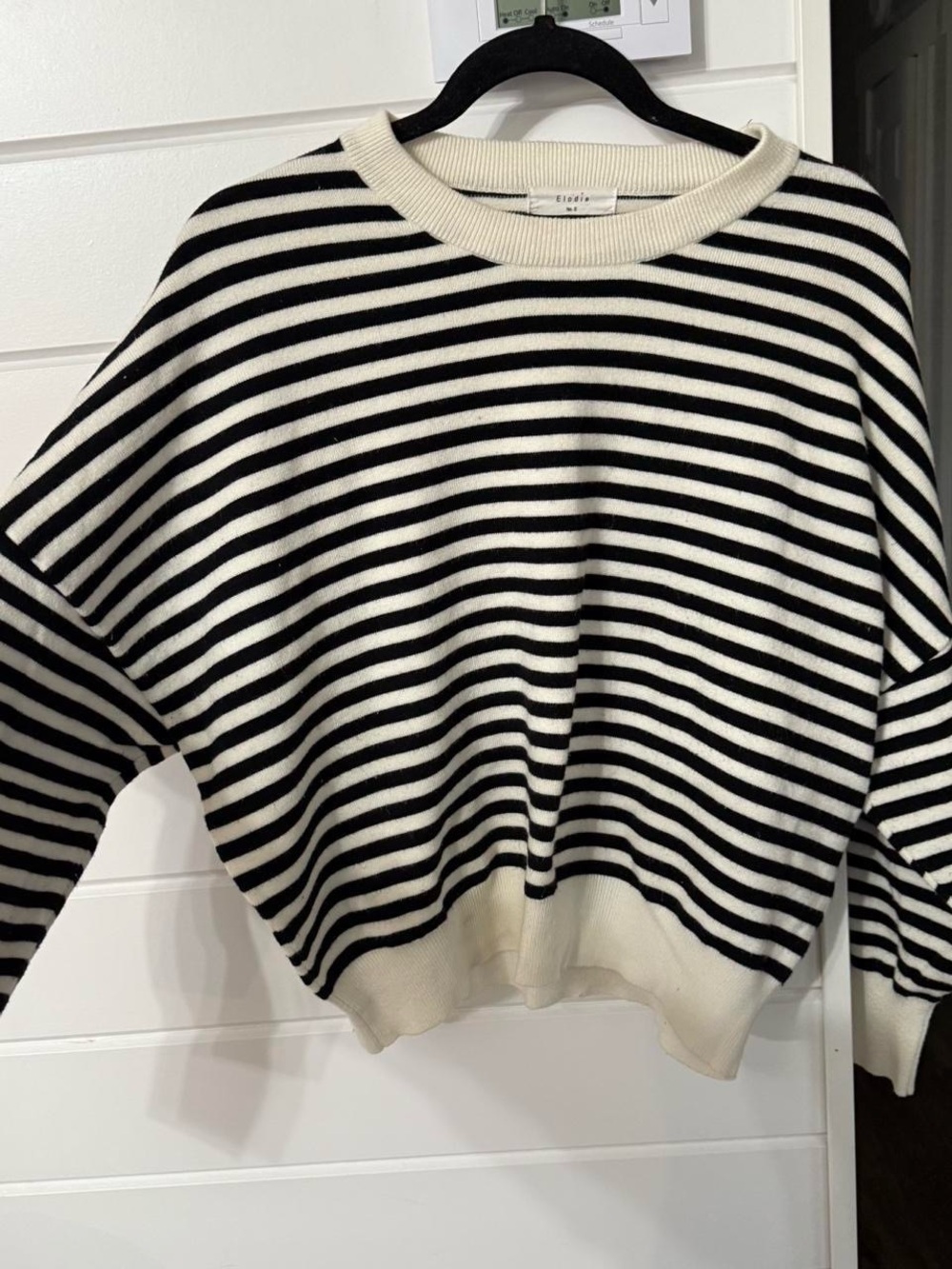 Elodie Black and White Striped Crewneck Knit Sweater